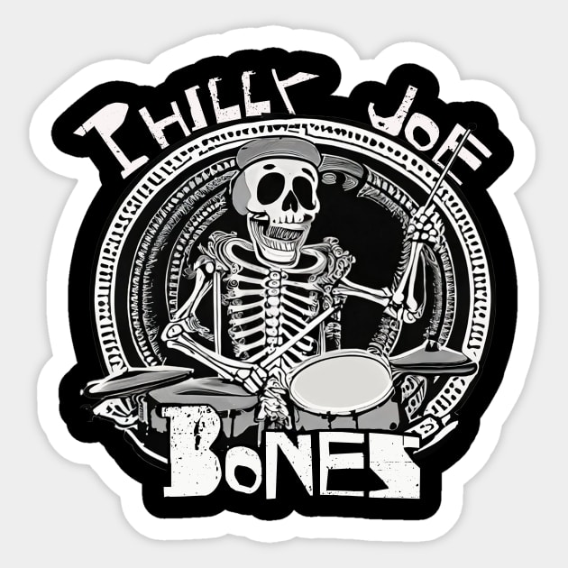 Funny Jazz Halloween TShirt, Philly Joe Bones Jazz Musician Drummer Gift T-Shirt, Bebop Drum Set Trick or Treat Music Novelty Tee Sticker by Jazz Nerd Paradise